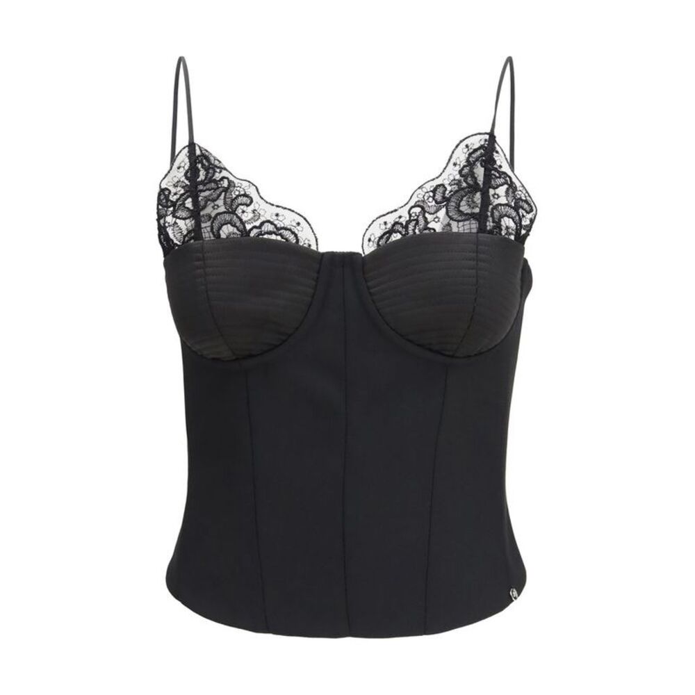 Nissa Black Polyester Sleeveles Women's T-Shirt
